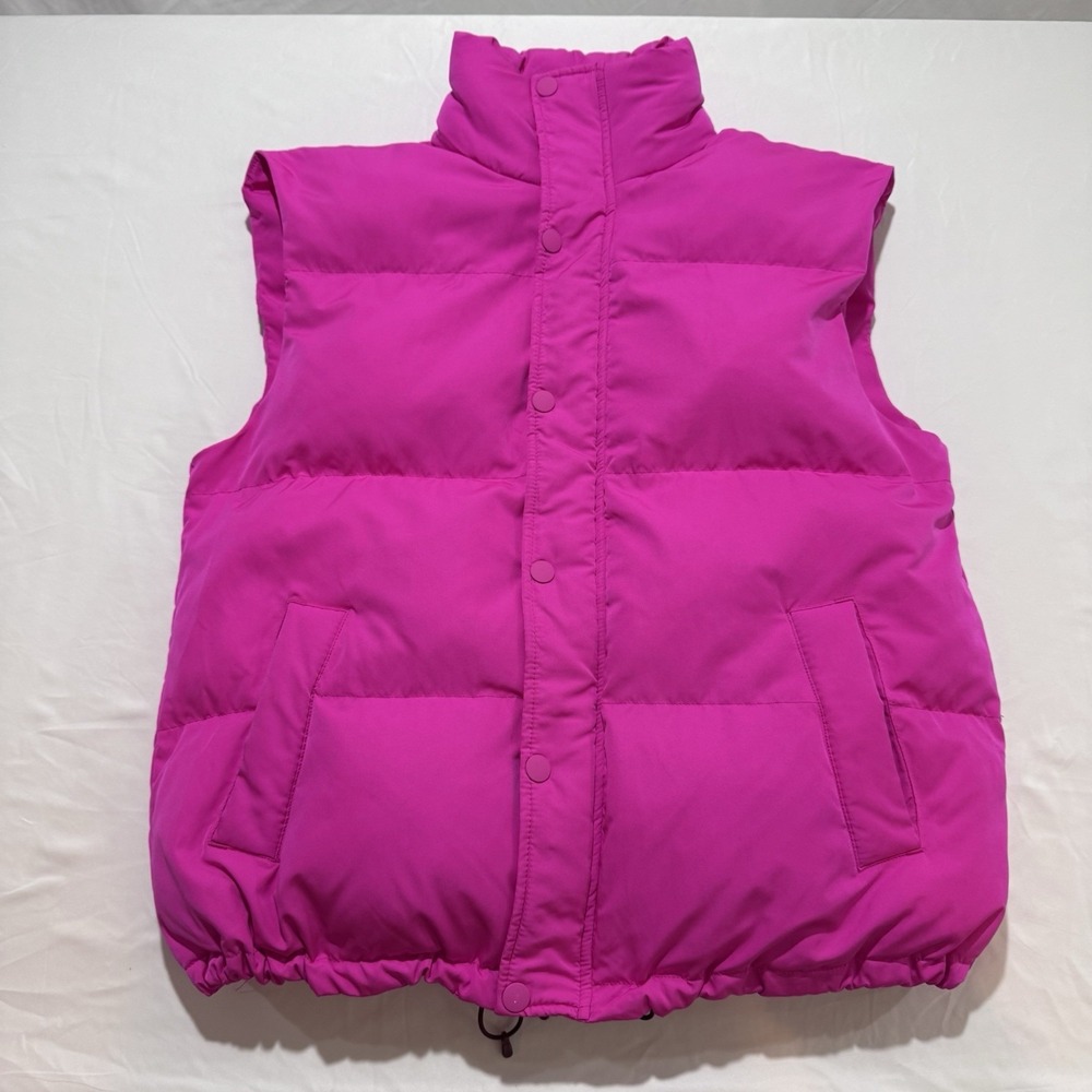 A New Day Target Hot Pink Puffer Vest Women's Size Small Zipper & Snap Close